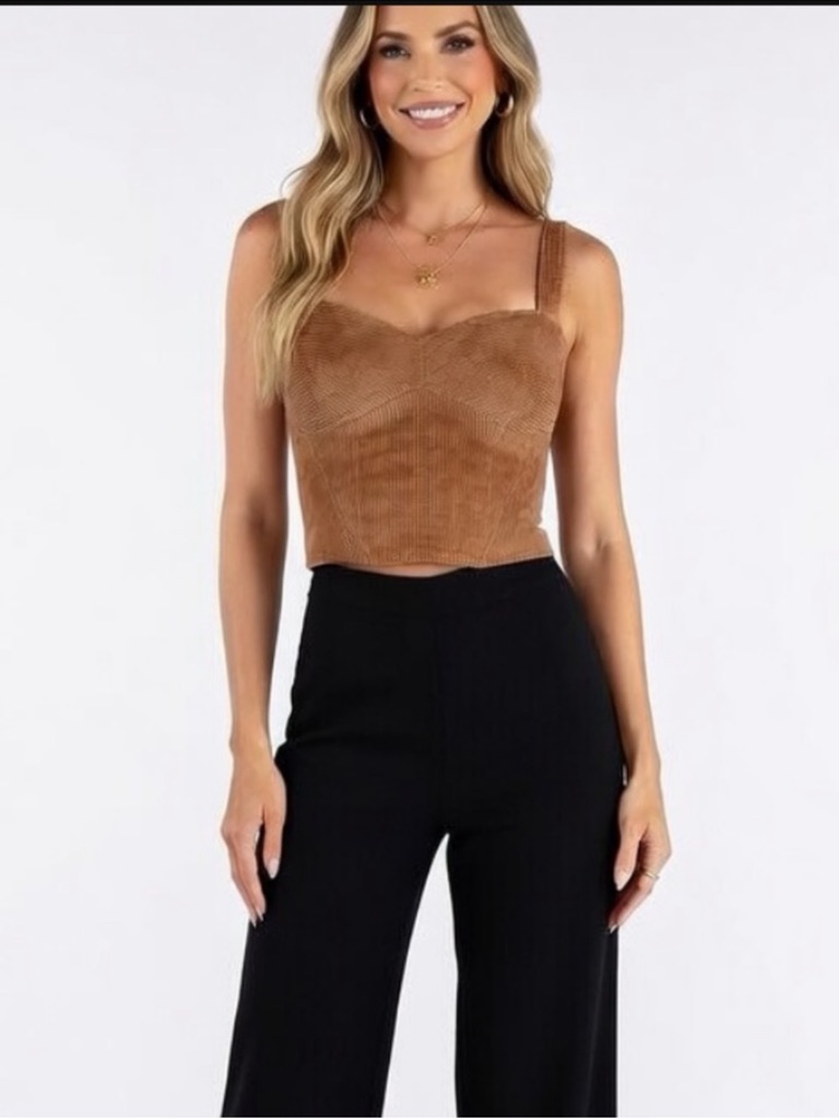 Just Cavalli Brown Corduroy Sweetheart Crop Camisole